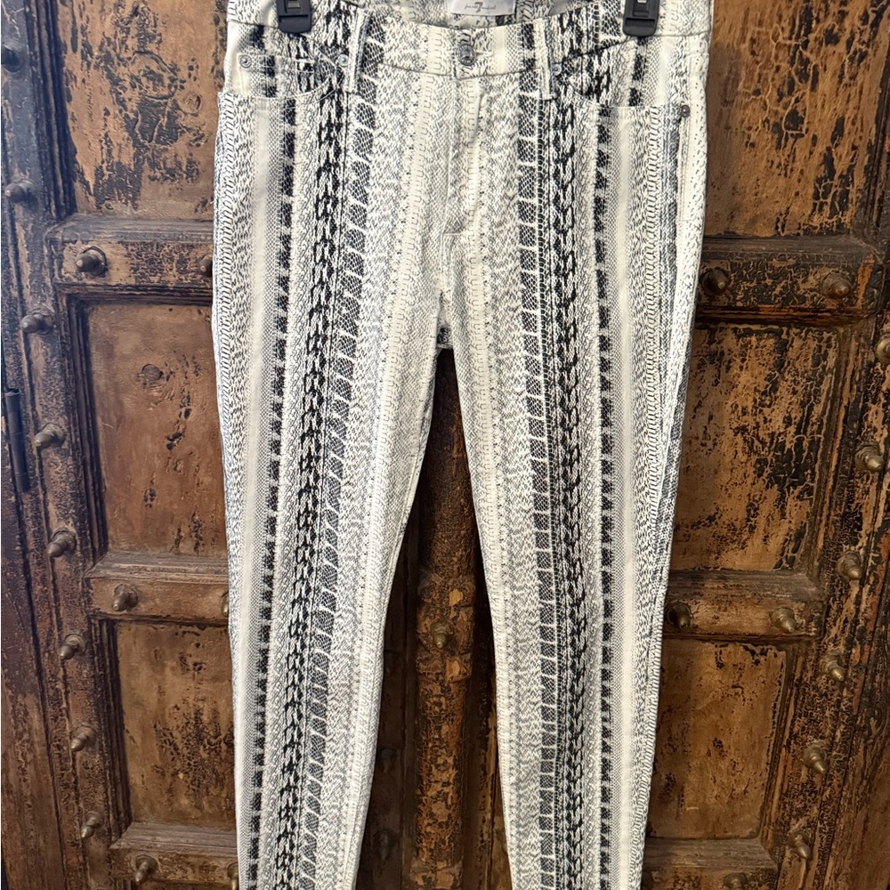 7 For All Mankind Black and White Patterned Skinny Jeans